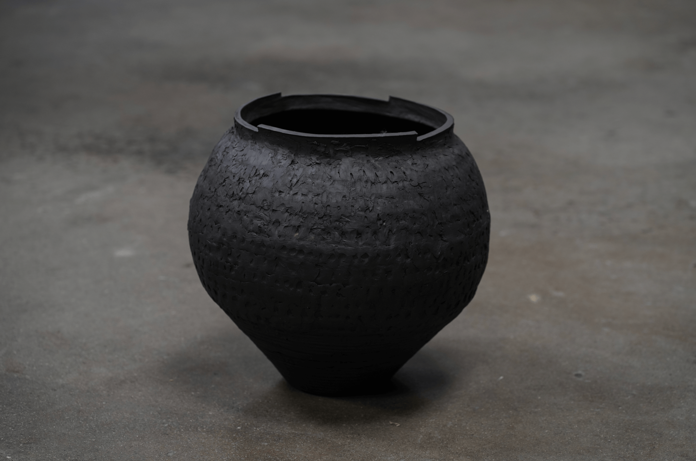 Black Textured Clay Vessel