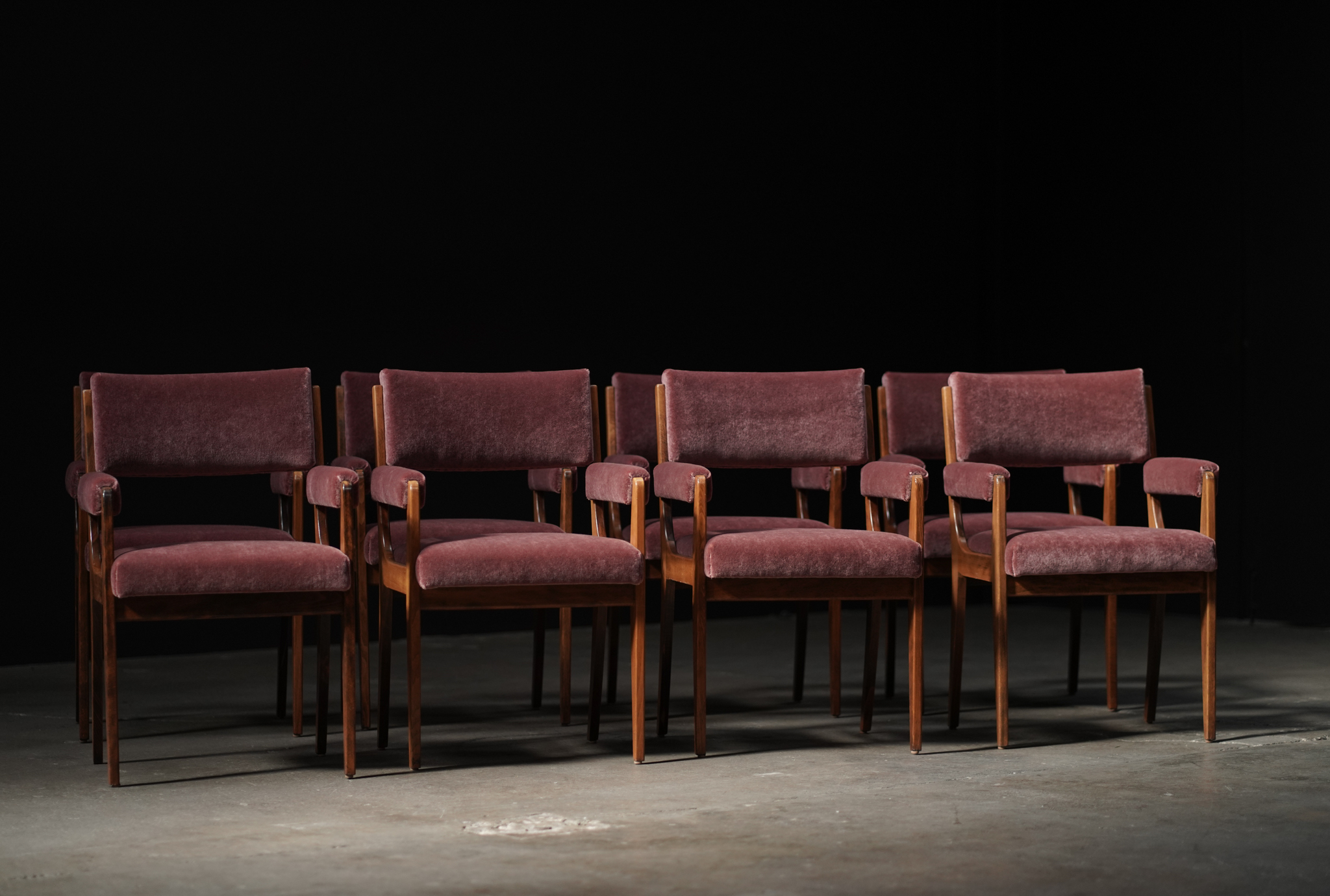 Italian Dining Armchairs in Mohair, Set of Eight