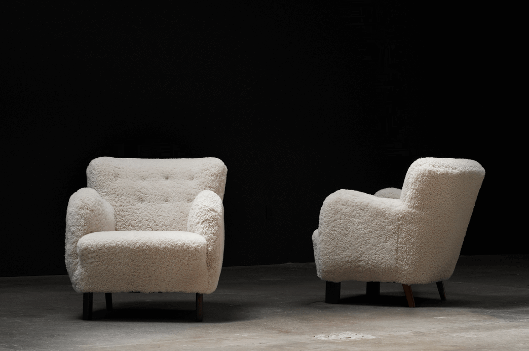 Pair of Fritz Henningsen Chairs in Shearling