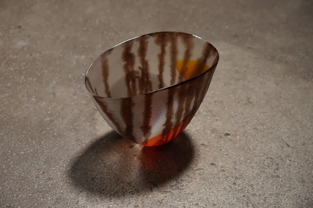 Japanese Glass Vessel, Brown Stripe Medium