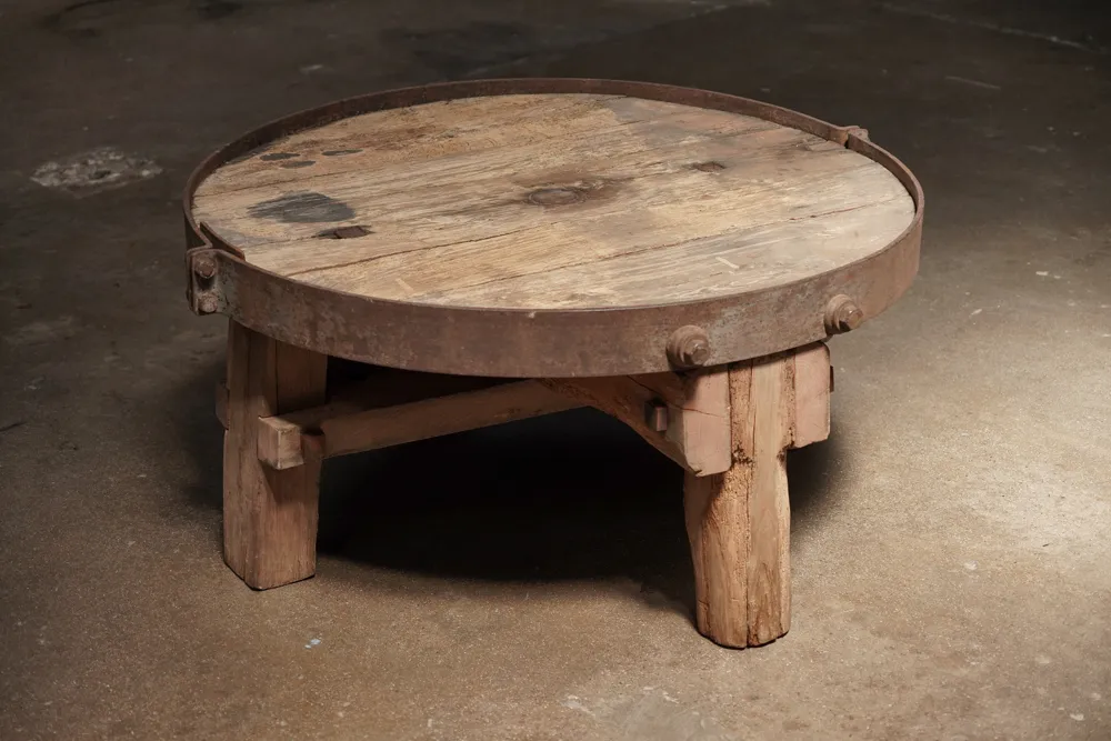 Round Timber & Iron Coffee Table
