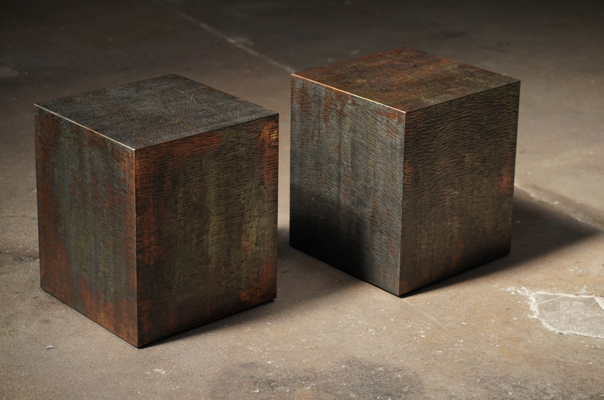 Chiseled Side Table with Patina