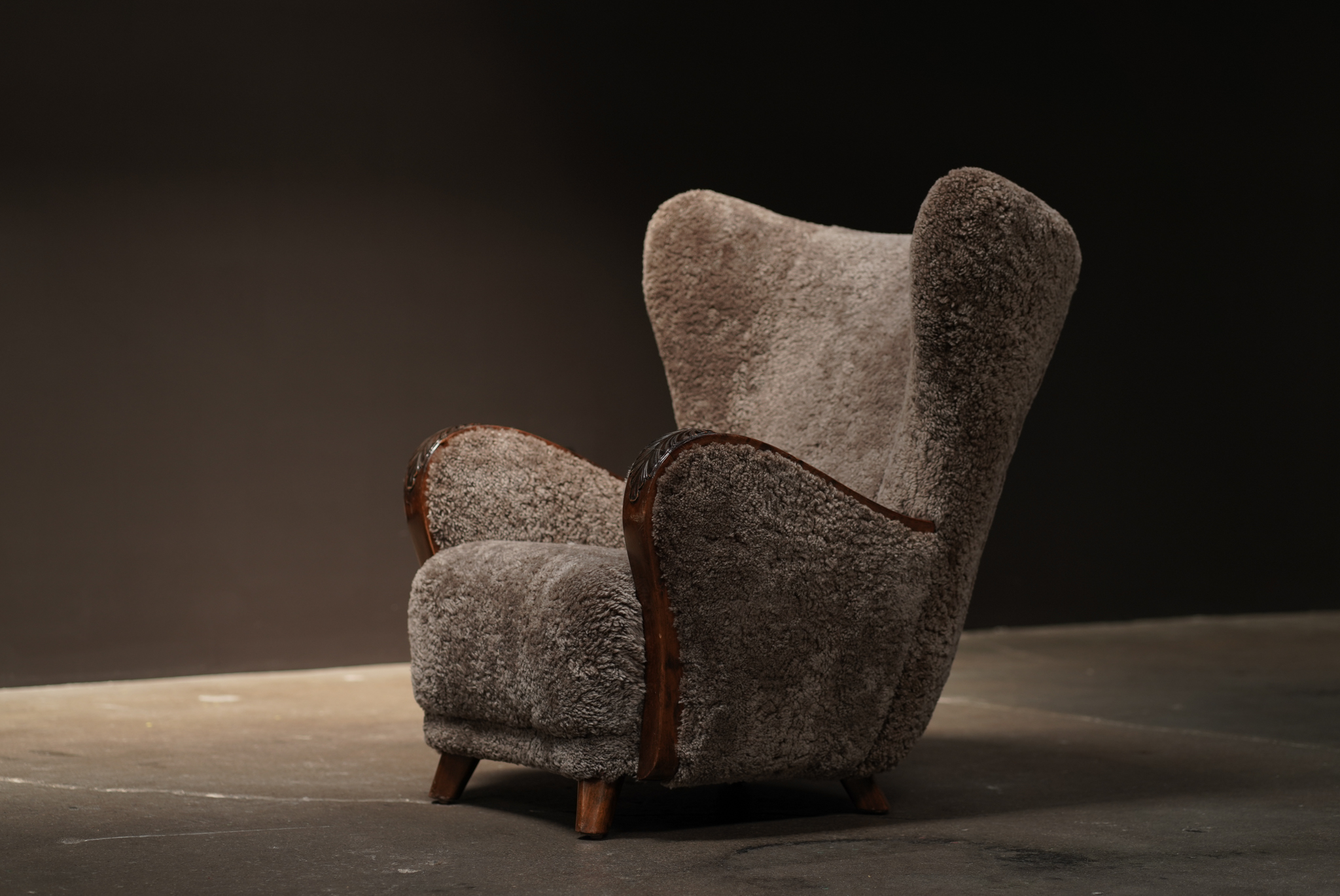 Carved Wing Chair, Shearling