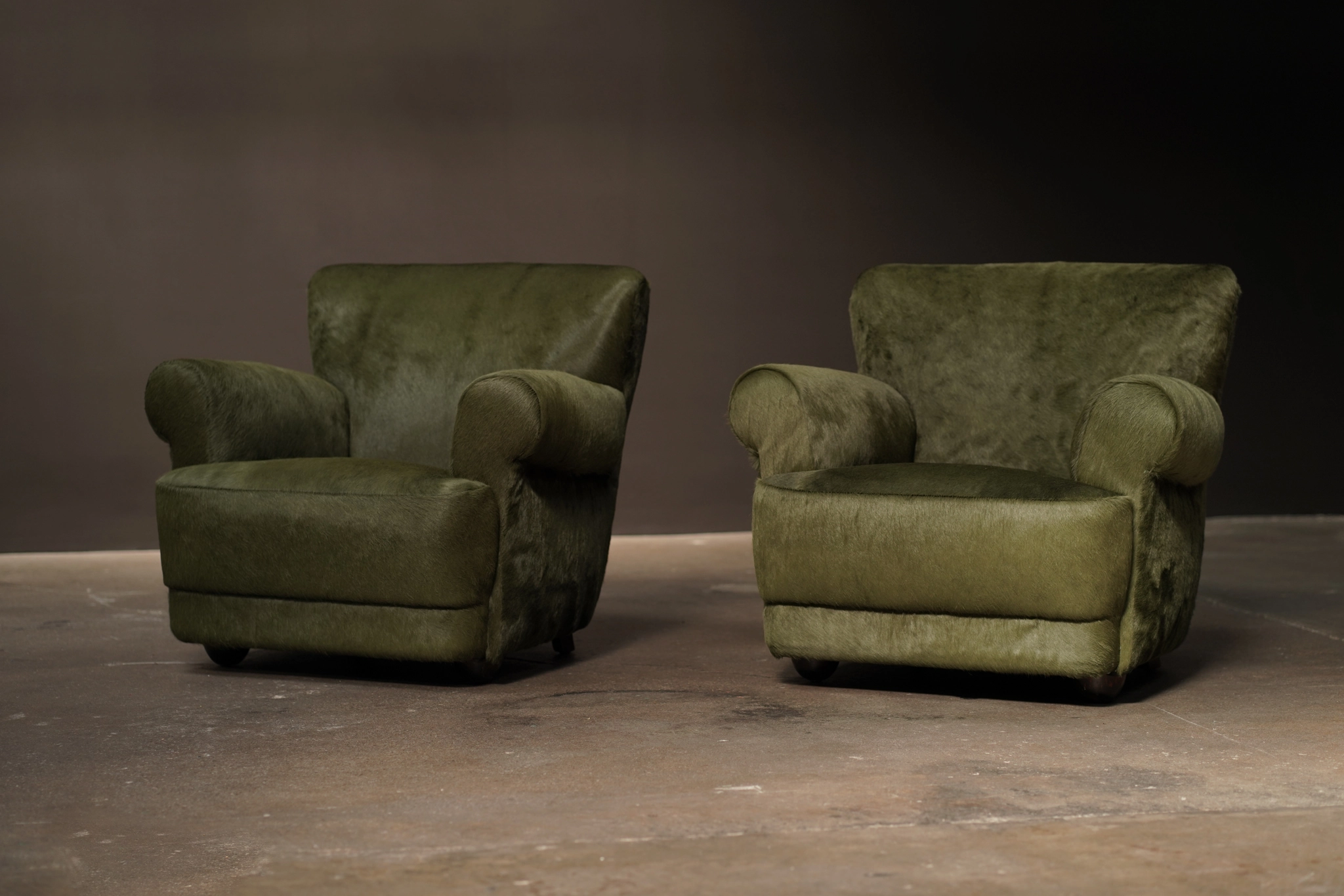 Pair Hair Hide Lounge Chairs, Forest