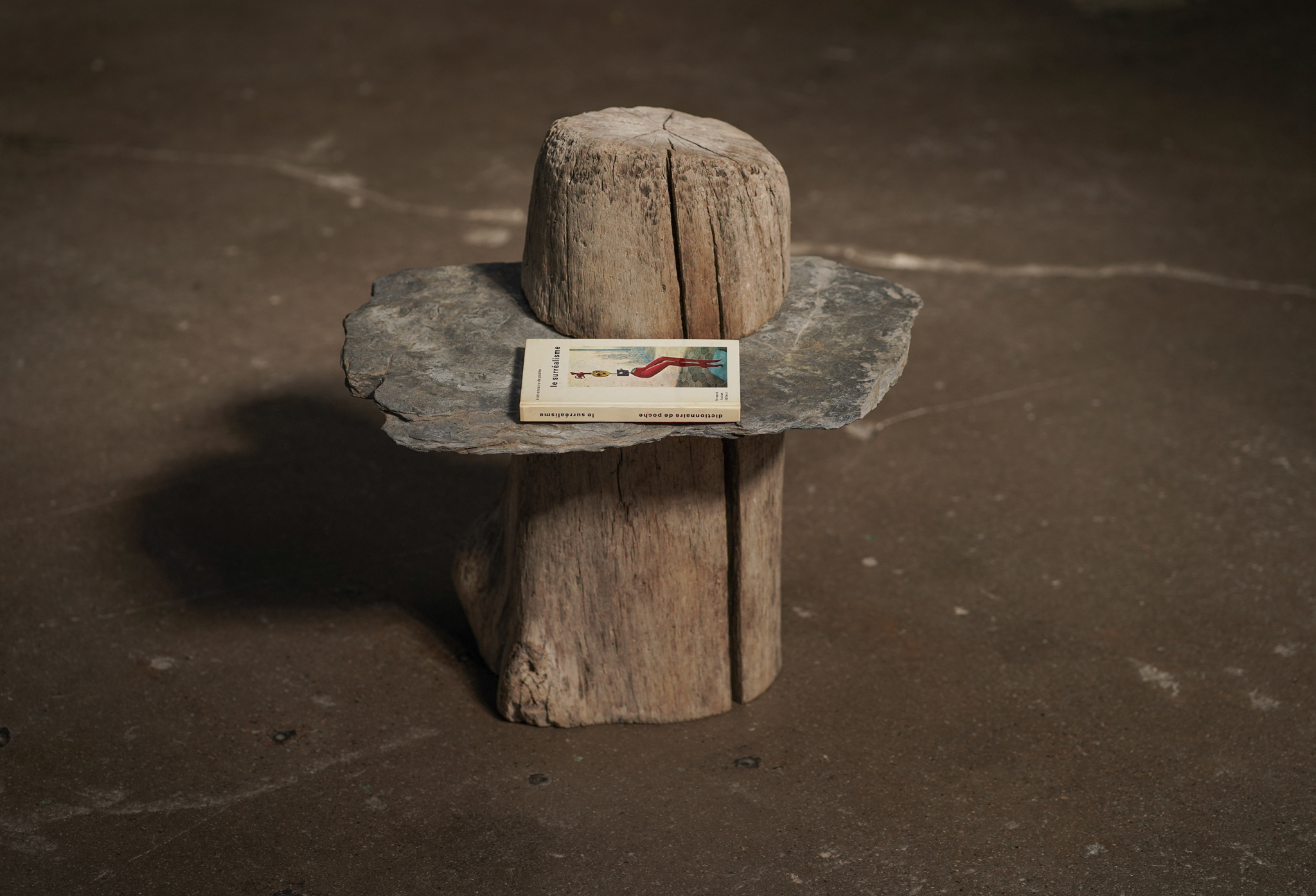 Peg Wood and Stone Side Table